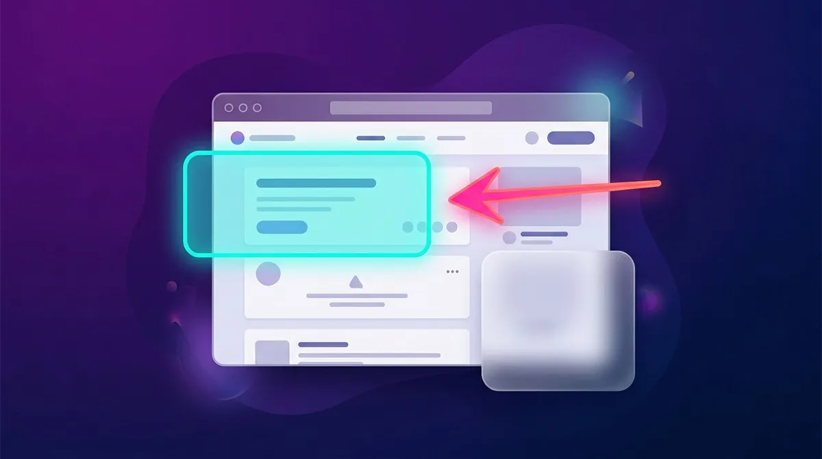 Illustration eines Screenshots mit Pfeil, Markierungsrahmen und einem weichgezeichneten Bereich