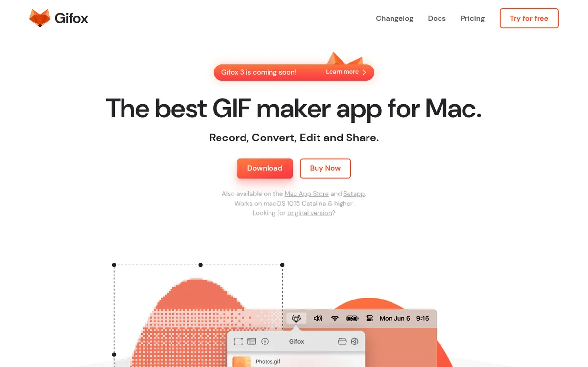 Gifox homepage, a GIF recorder and editor app for Mac