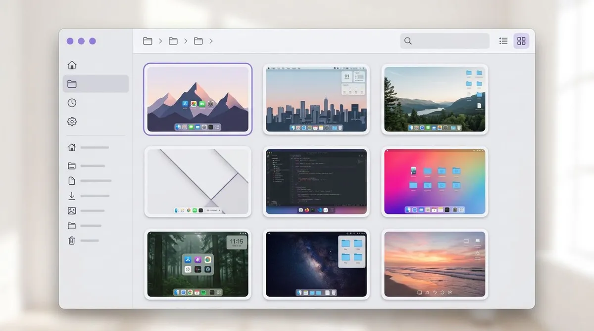 File manager window showing a folder full of saved screenshot thumbnails