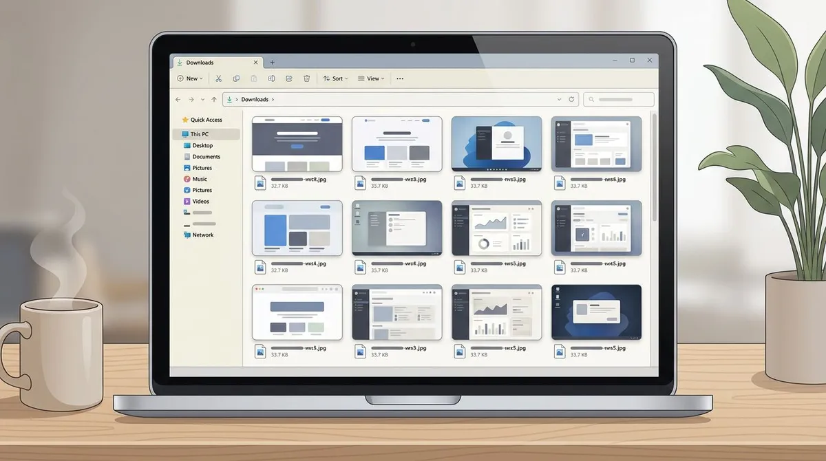 File manager Downloads folder showing saved screenshot thumbnails