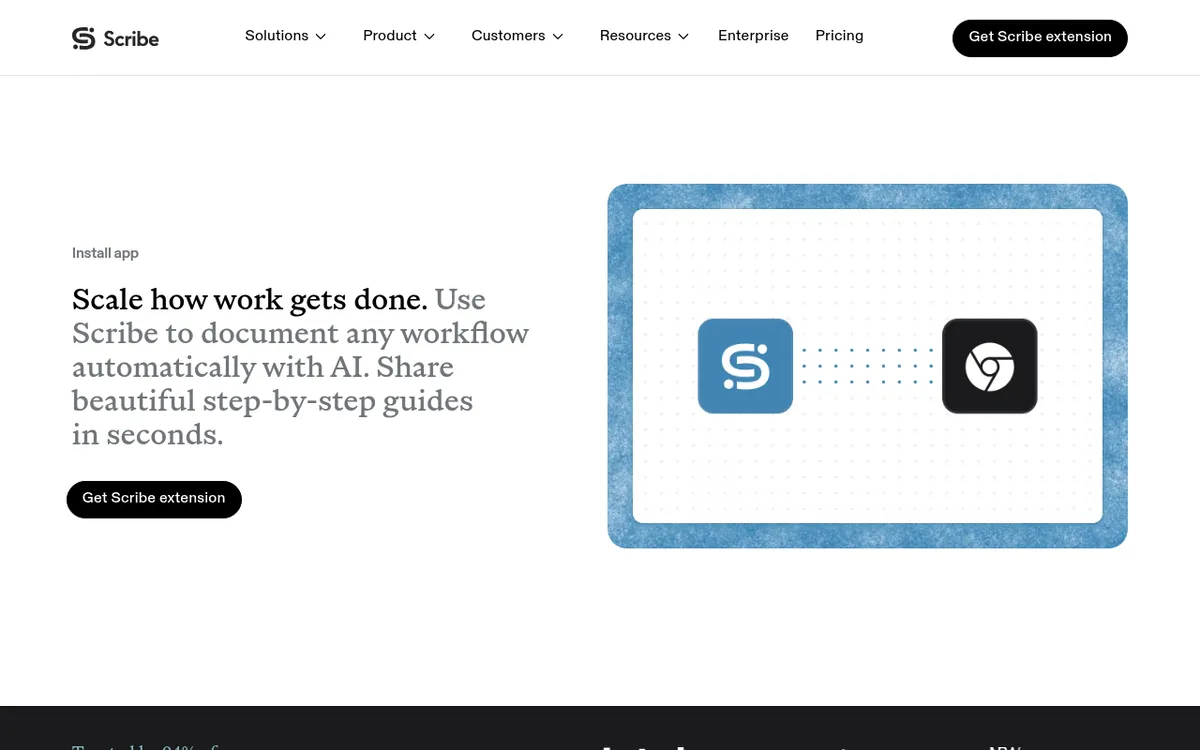 Scribe for Chrome install page, a Guidde alternative that documents any workflow and turns it into step by step guides