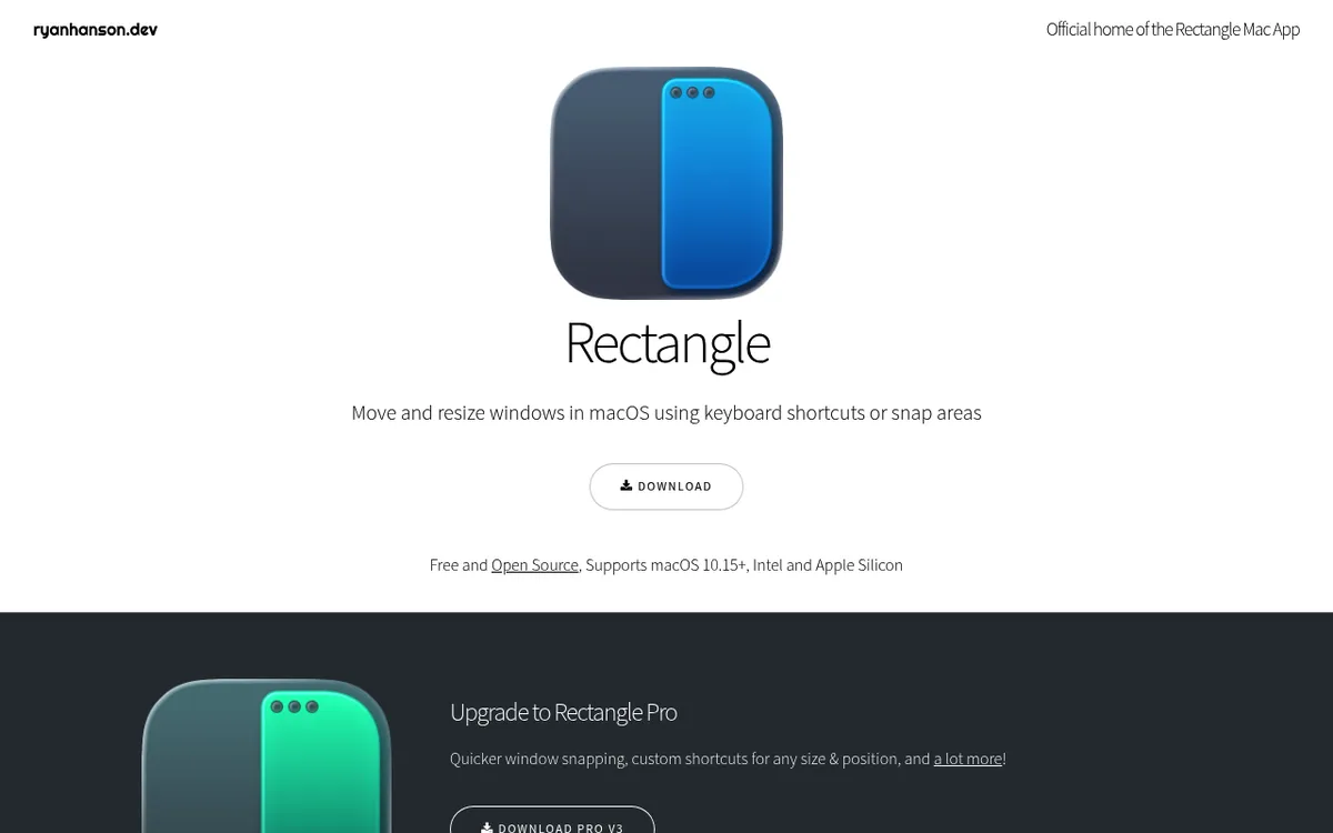 The Rectangle homepage, a free window manager for Mac