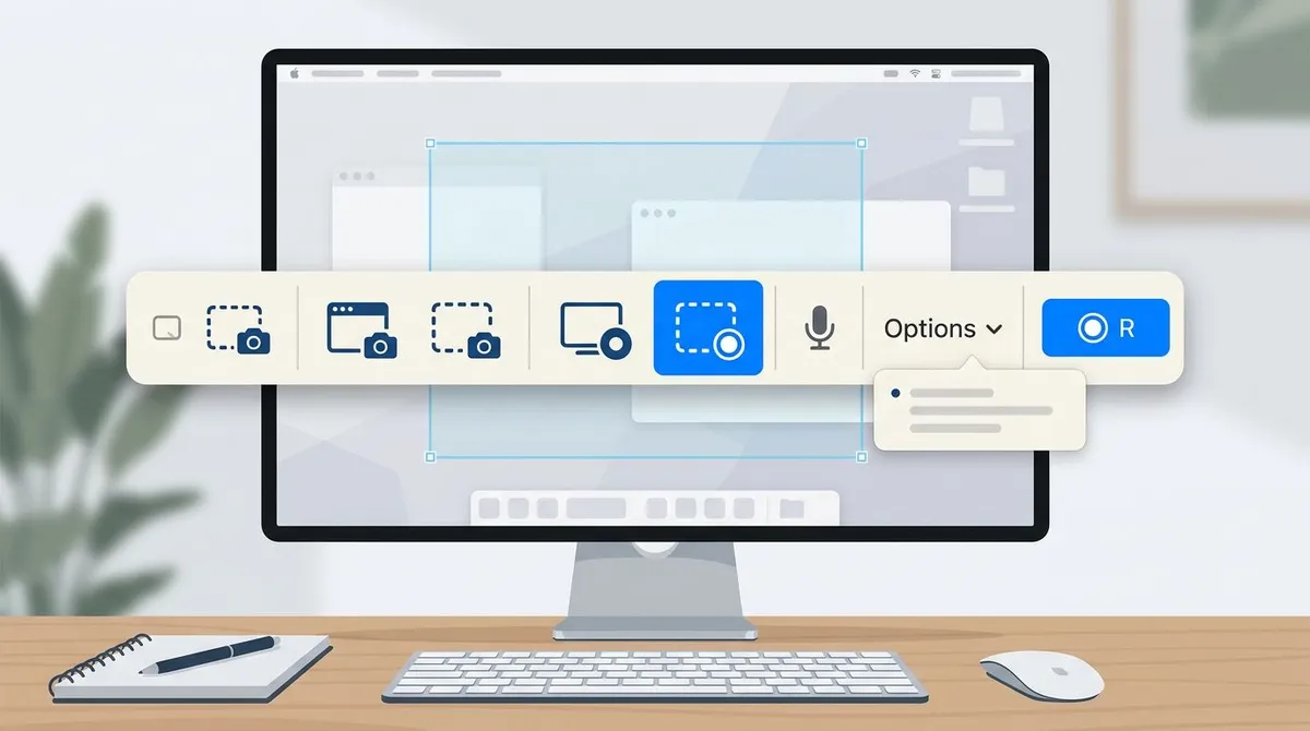 The macOS screen recording toolbar floating over a desktop