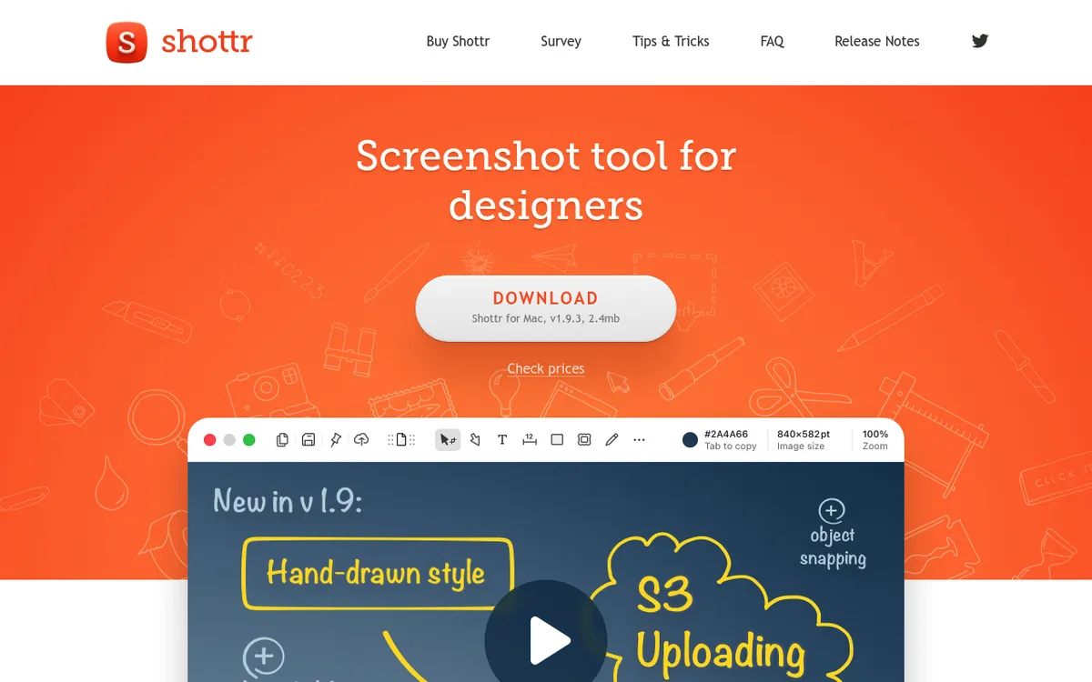 Shottr homepage, a lightweight Mac screenshot app with annotation, scrolling capture and OCR