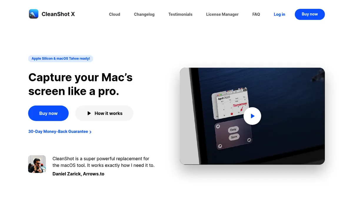 CleanShot X homepage — Mac screen capture and recording app