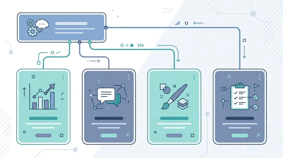 Decision tree branching from one starting point into four software choices