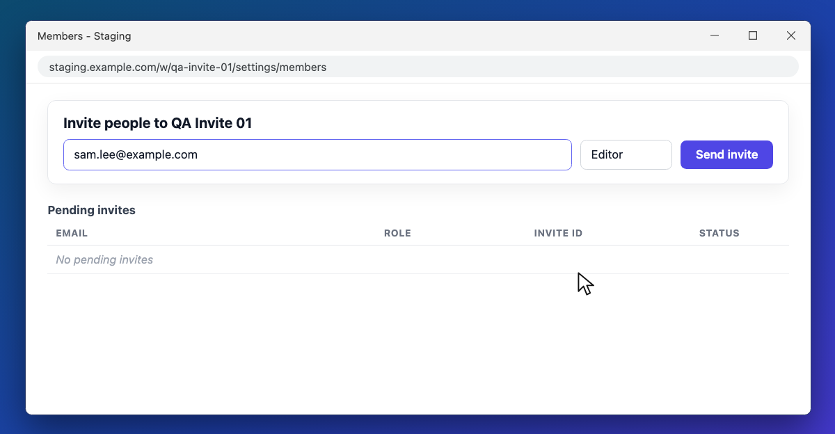 Animated capture of a double-click on Send creating two duplicate invites