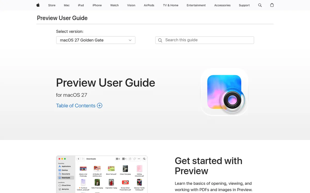 Apple Preview User Guide on Apple Support, the free image and PDF viewer built into macOS