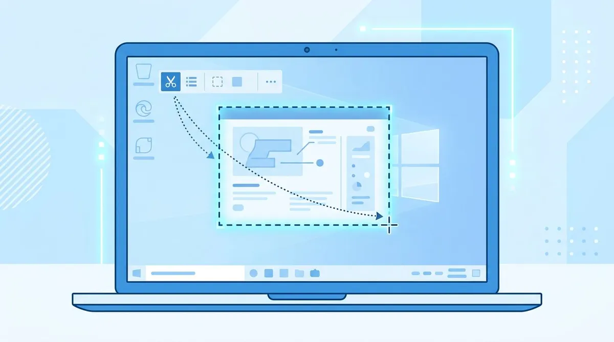 Region selection snip in progress on a Windows laptop screen with a highlighted box