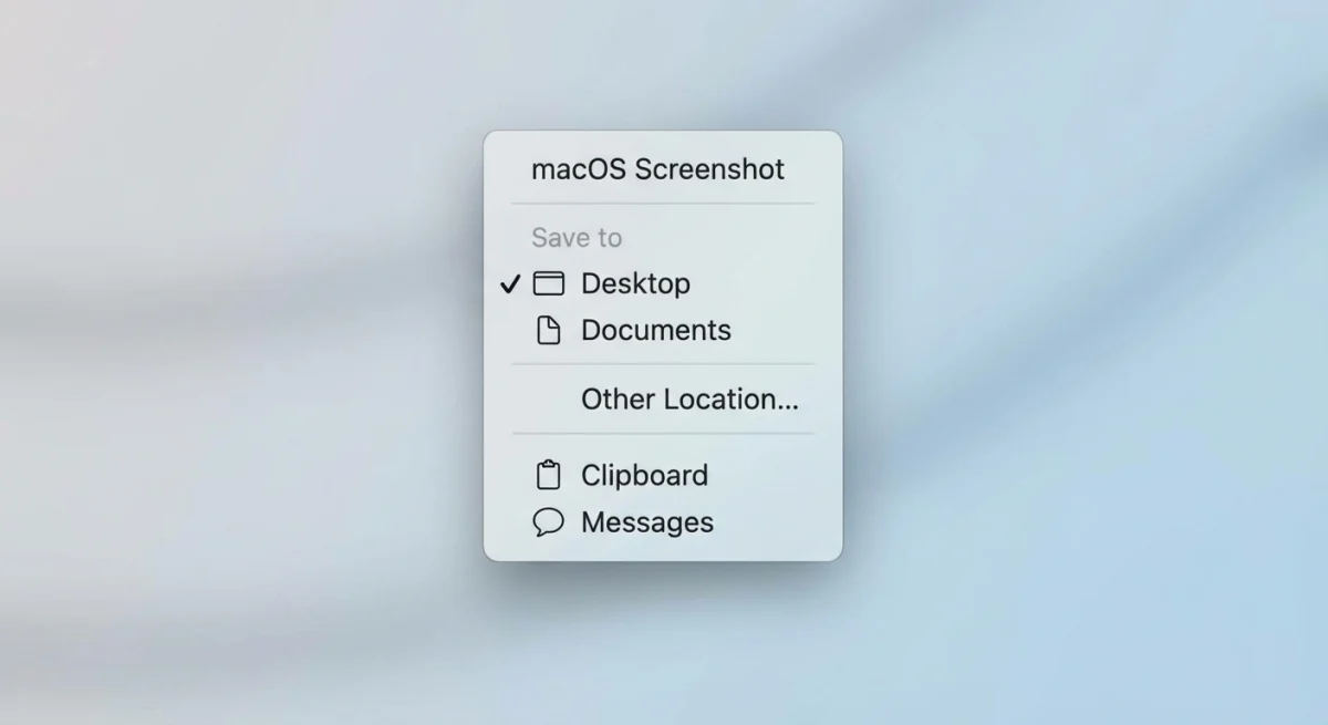 Screenshot app options menu for changing save location