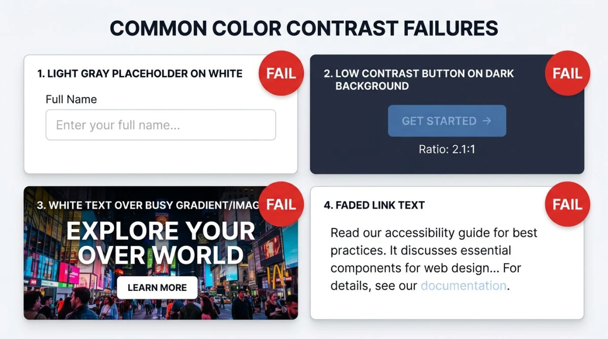 Common color contrast failures examples