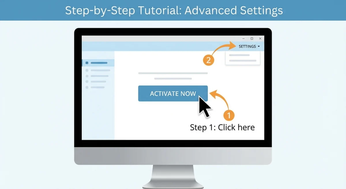 Tutorial screenshot with annotations and step numbers showing cursor position