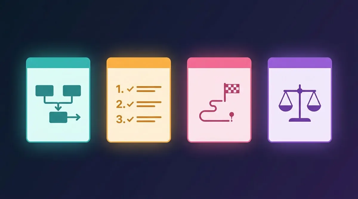Die vier Typen interner Dokumentation: Prozessdokus, SOPs, Onboarding-Guides und Entscheidungsprotokolle
