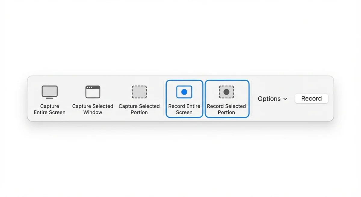 macOS Screenshot toolbar with recording options