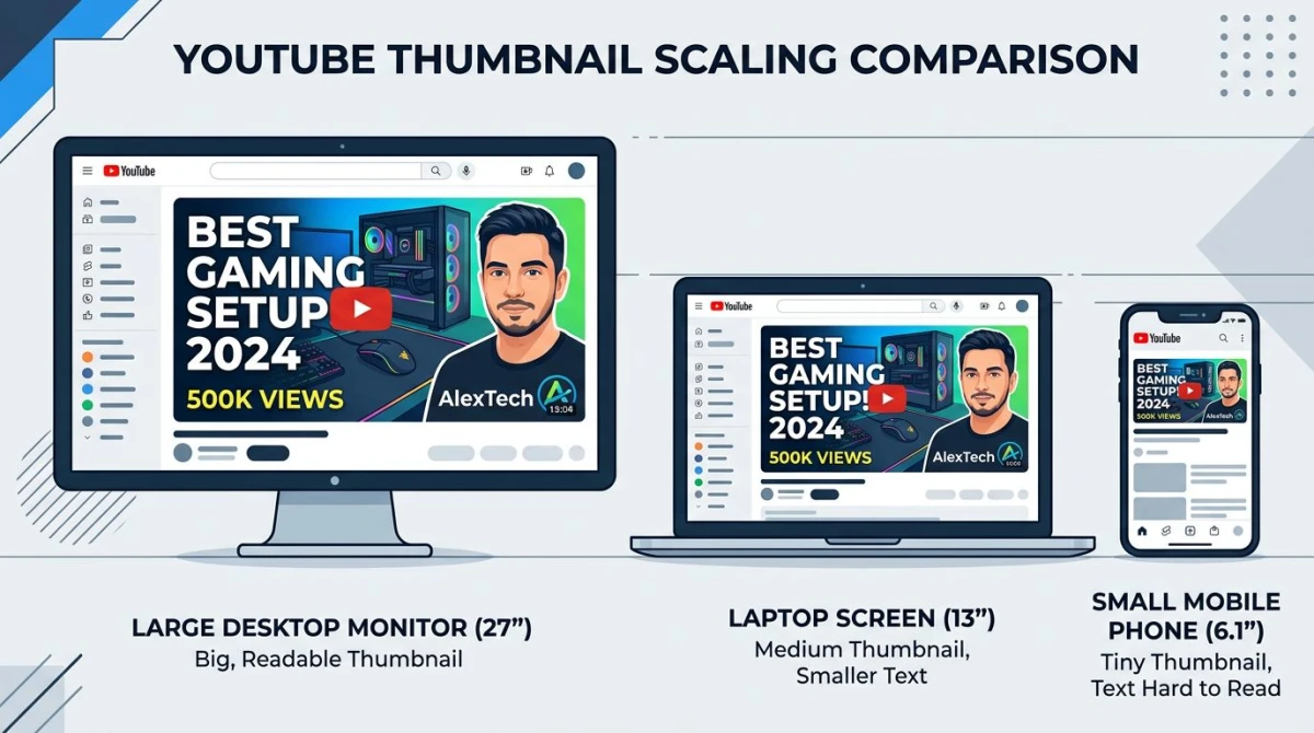 YouTube thumbnail rendered across desktop, laptop, and mobile screens