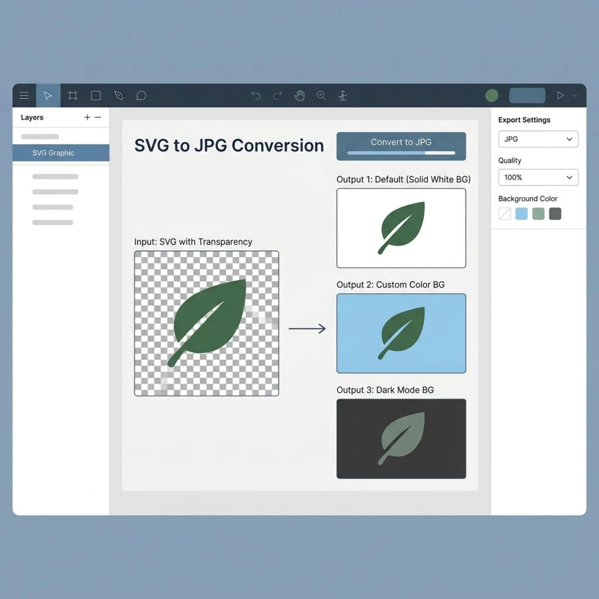 Background color options showing transparent SVG becoming solid JPG