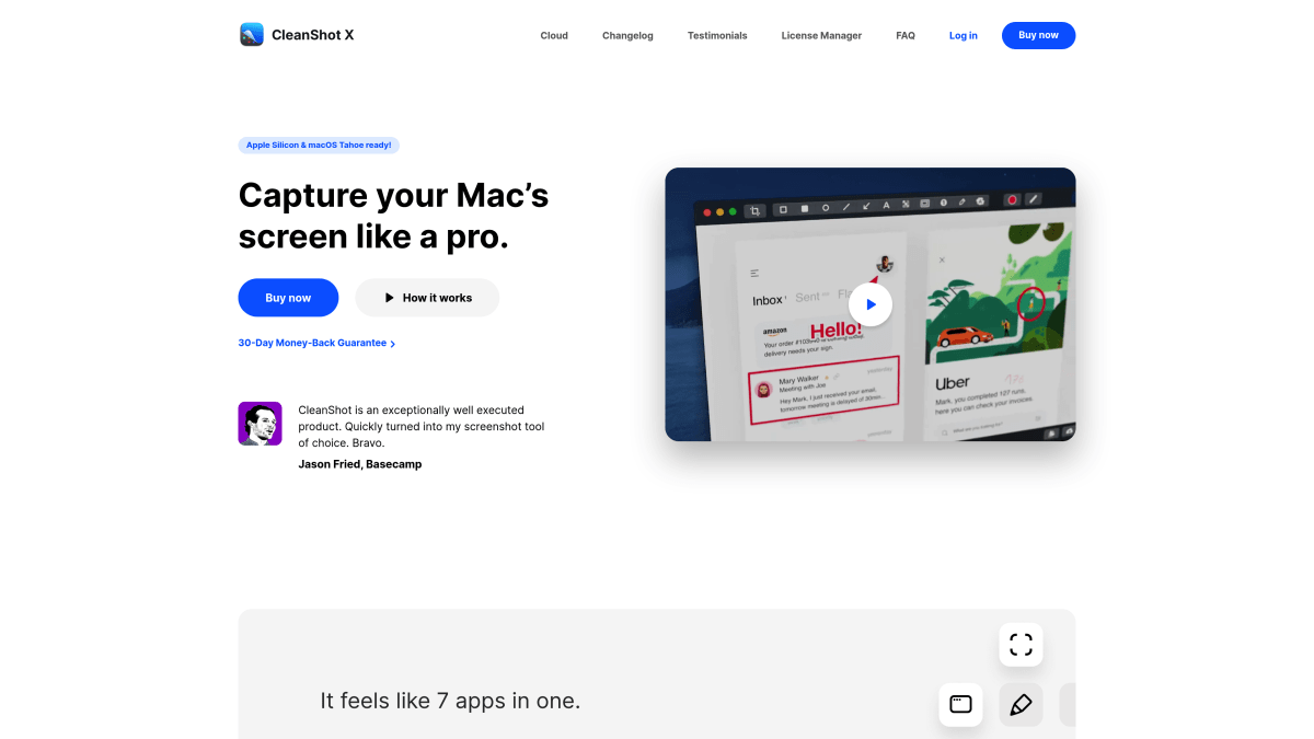 CleanShot X homepage showing Mac screenshot app features
