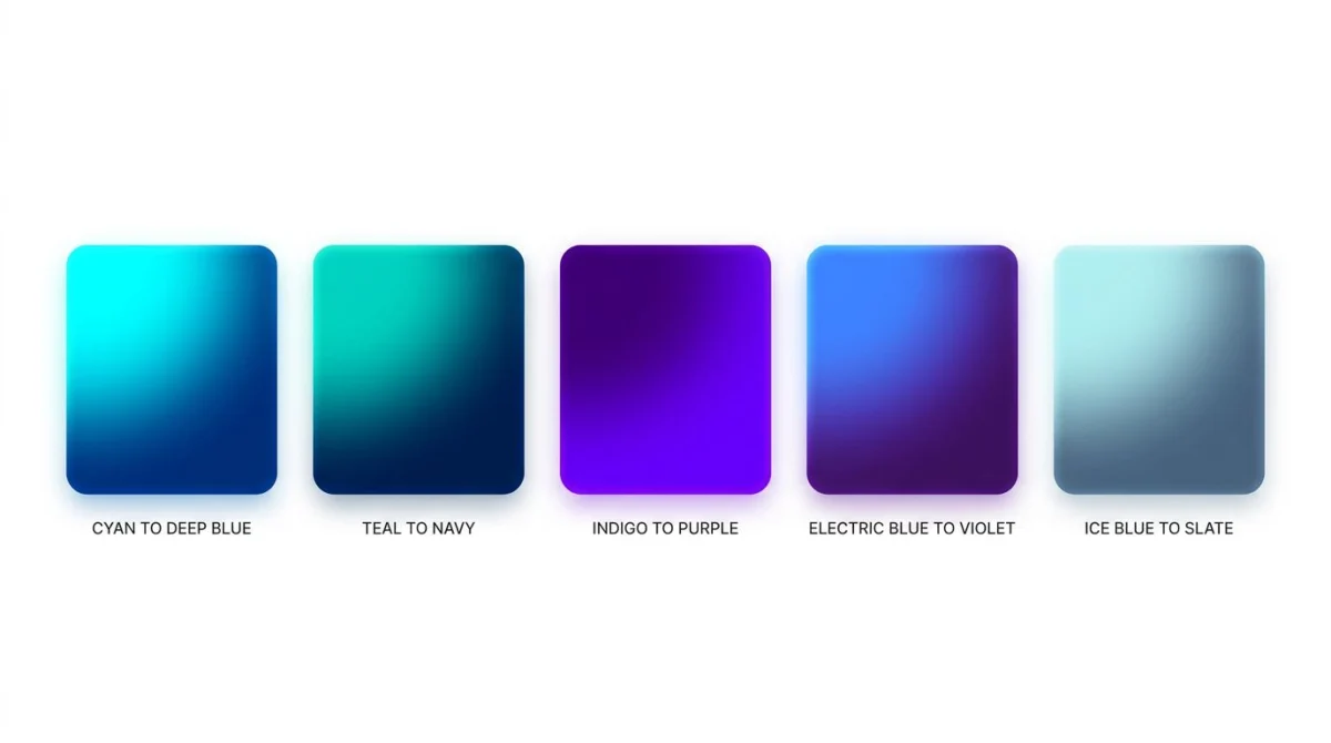 Five cool blue and violet tech gradient swatches