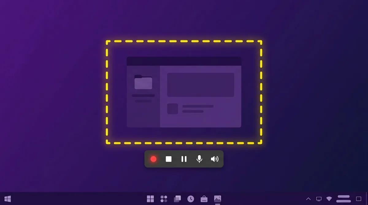 Snipping-Tool-Videoaufnahme mit Steuerleiste: Stop-, Pause-, Mikrofon- und Lautsprecher-Symbol