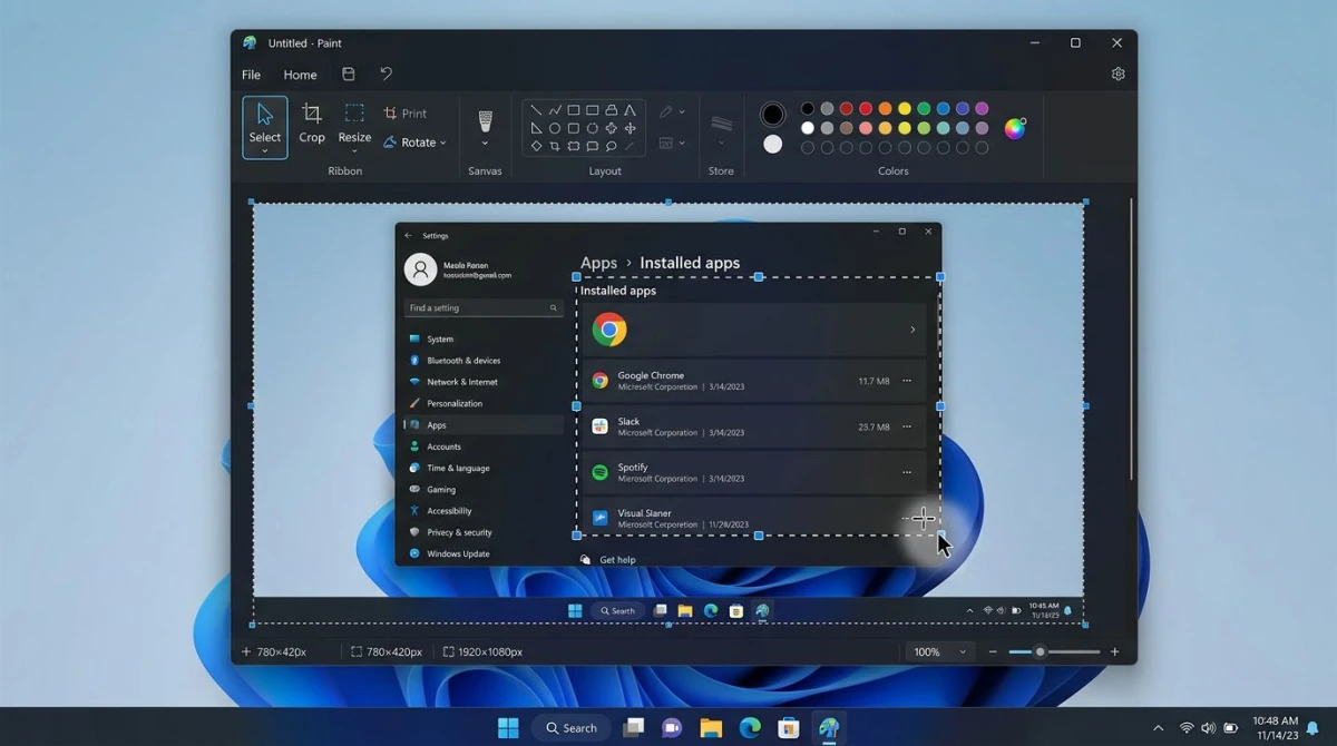 Cropping a screenshot in Microsoft Paint on Windows