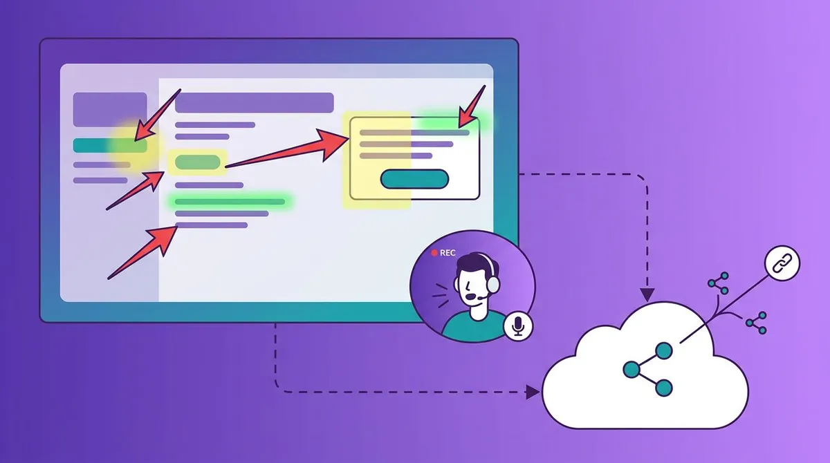 Annotating a webinar recording with arrows and highlights, then sharing a cloud link