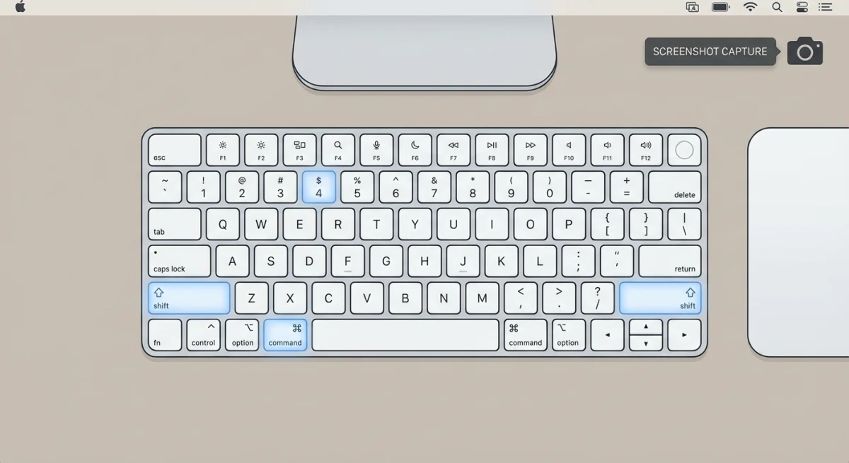 Mac keyboard showing screenshot shortcut keys