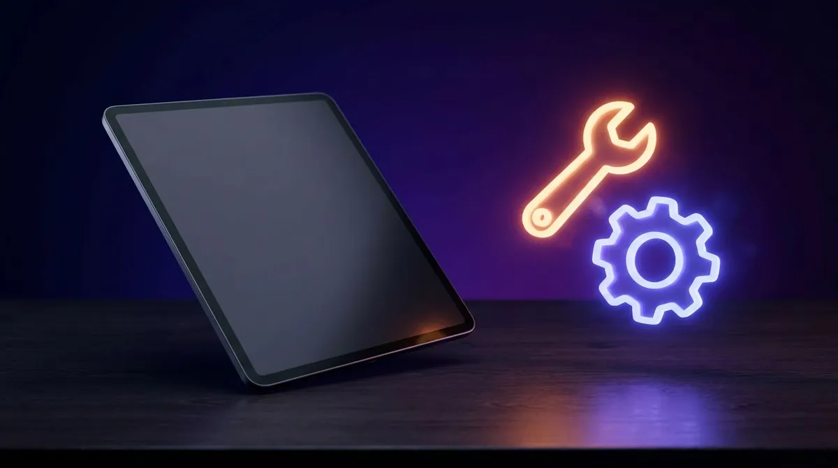 iPad mit Reparatursymbolen zur Fehlerbehebung, wenn ein Screenshot nicht funktioniert