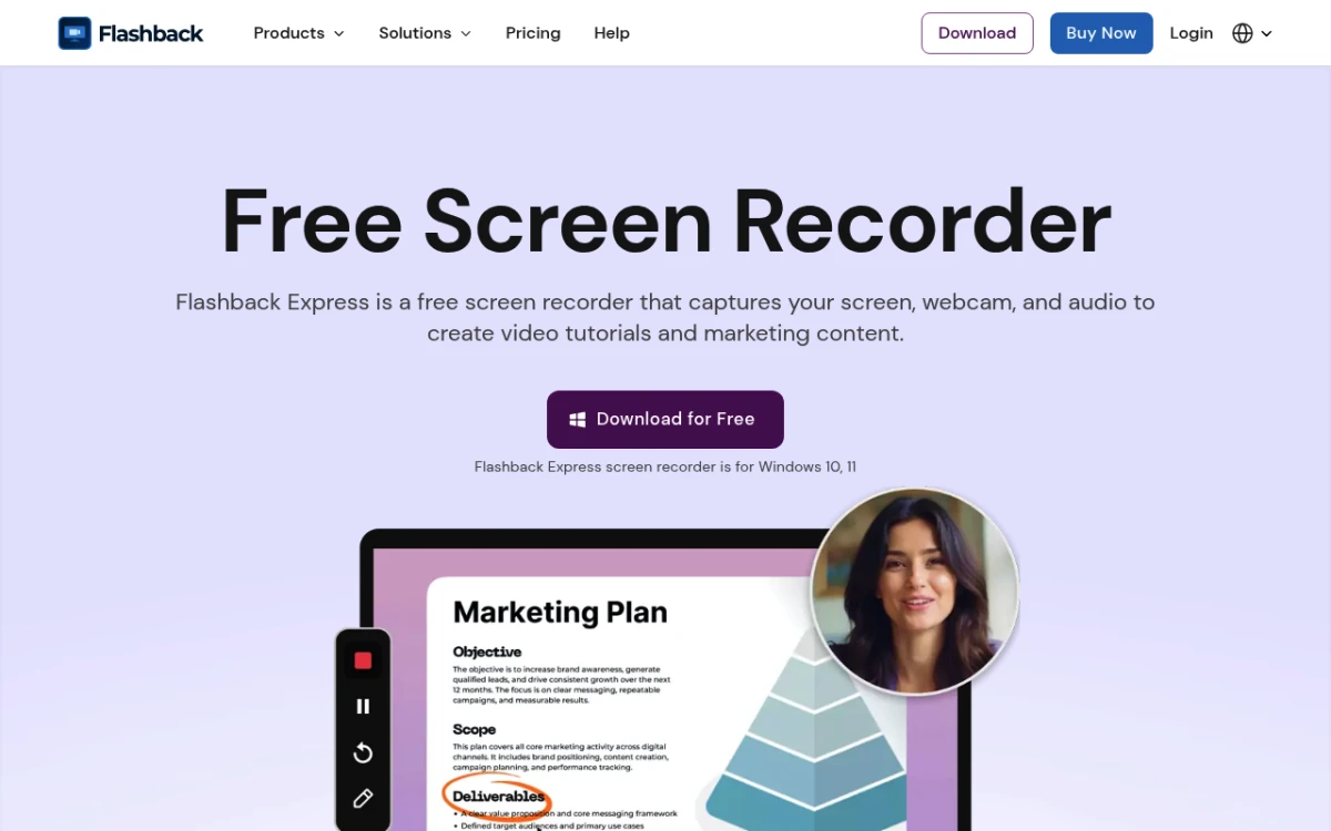 FlashBack Express homepage — free screen recorder for beginners