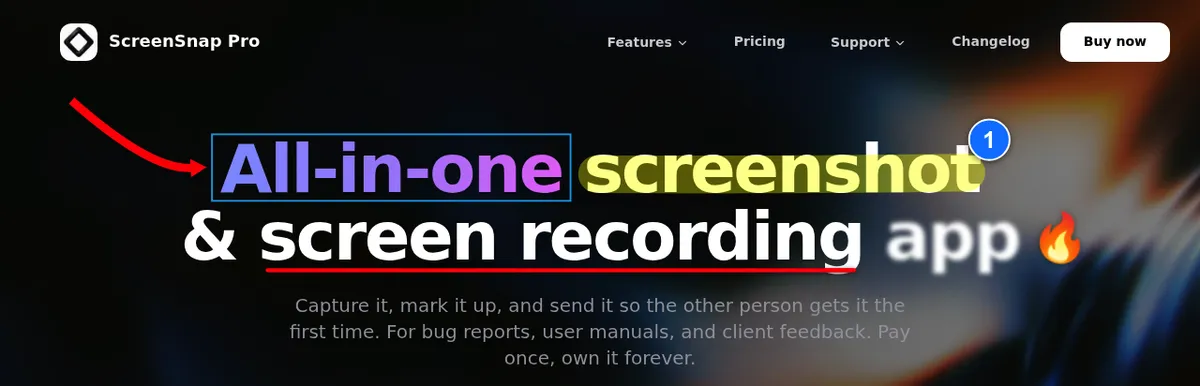 ScreenSnap Pro homepage, the all-in-one screen recorder and screenshot app for Windows and Mac