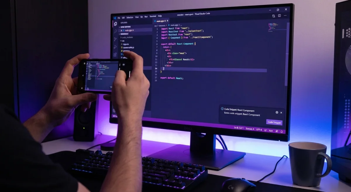 VS Code with code snippet extension for capturing screenshots