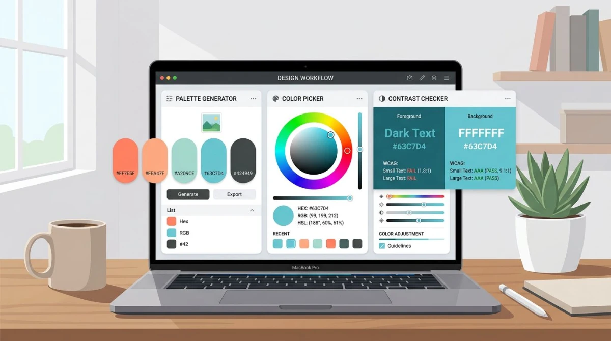 Designer workflow with color tools on screens