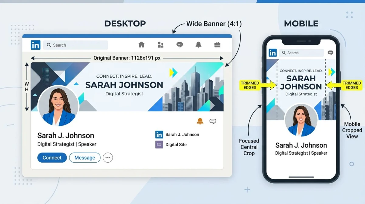 LinkedIn banner mobile vs desktop crop comparison