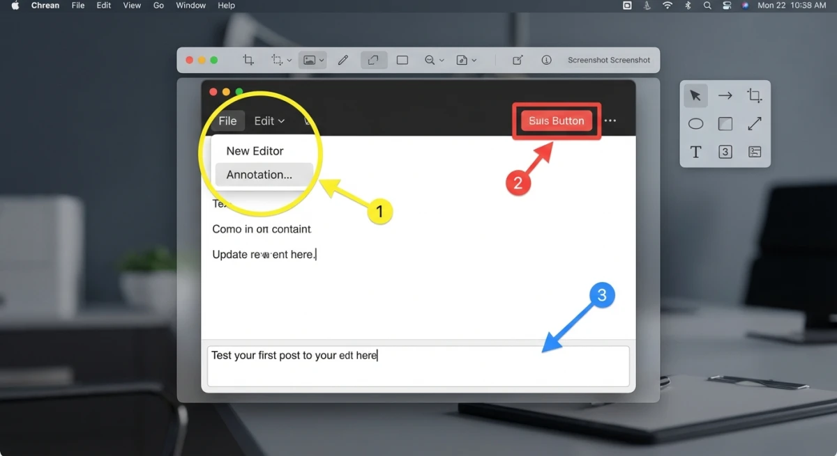 Annotated screenshots with numbered steps