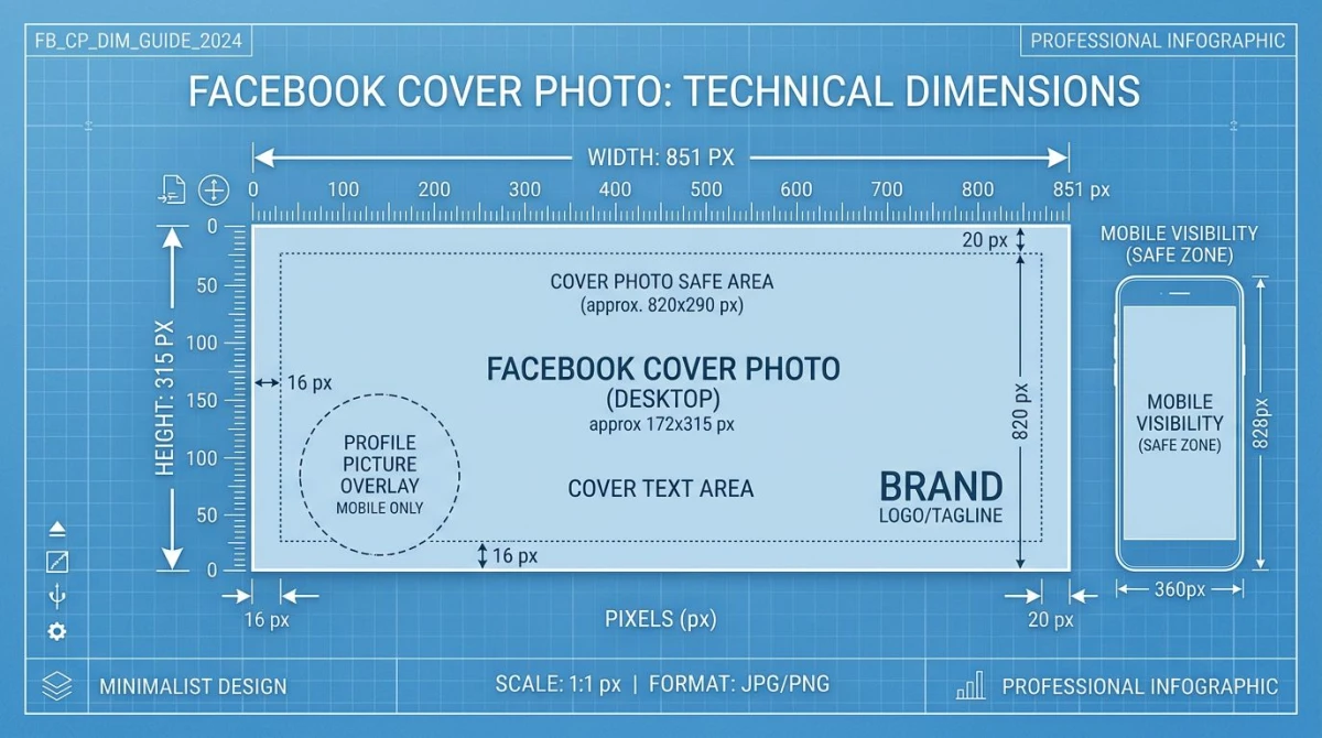 Facebook cover dimension diagram with measurement annotations