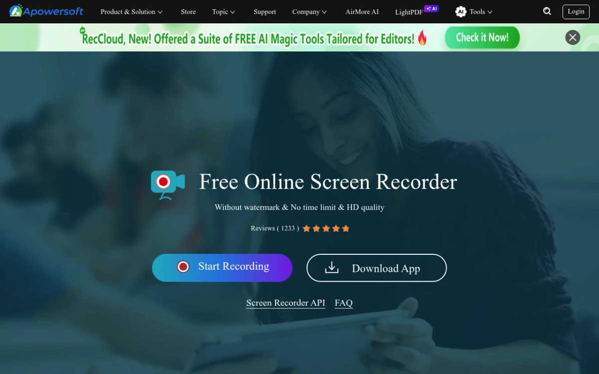 Apowersoft Free Online Screen Recorder homepage
