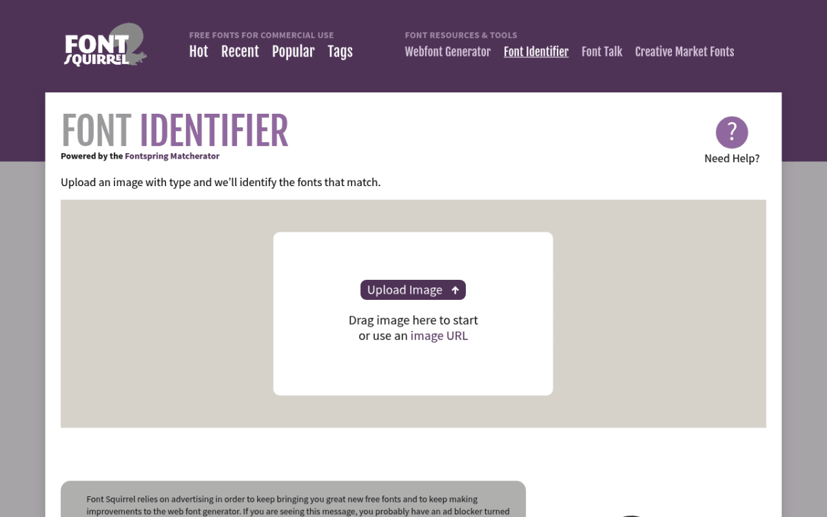 Font Squirrel Matcherator — clean, minimal font identifier focused on free web fonts