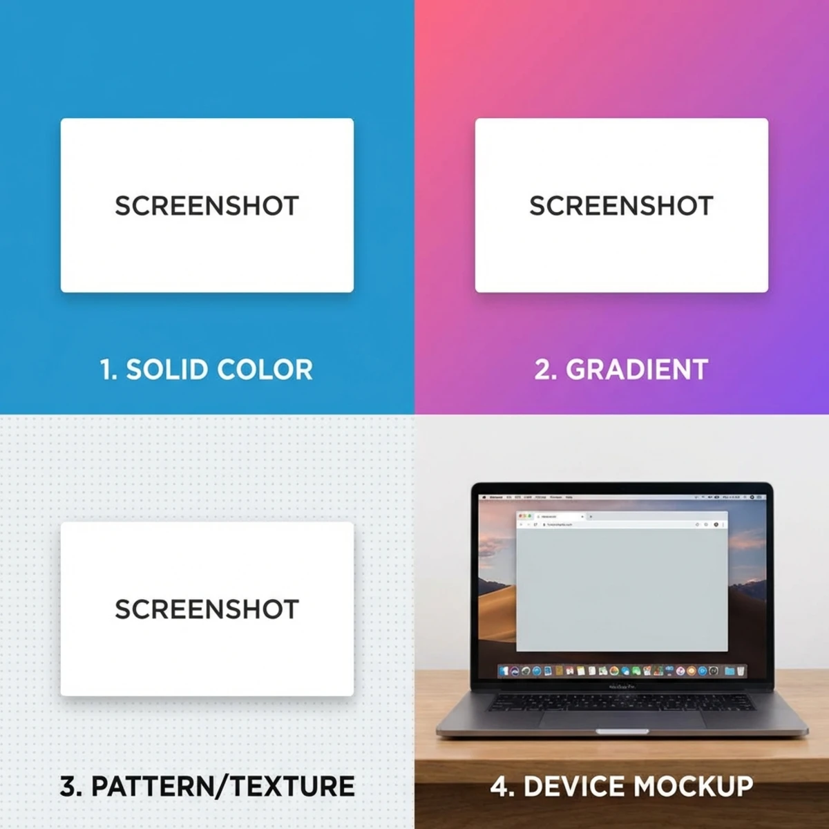 Four types of screenshot backgrounds