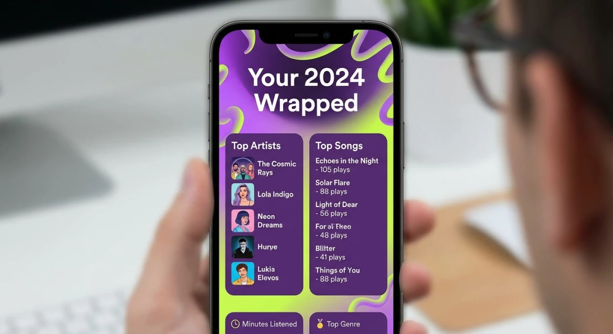 Spotify Wrapped stats card with colorful design