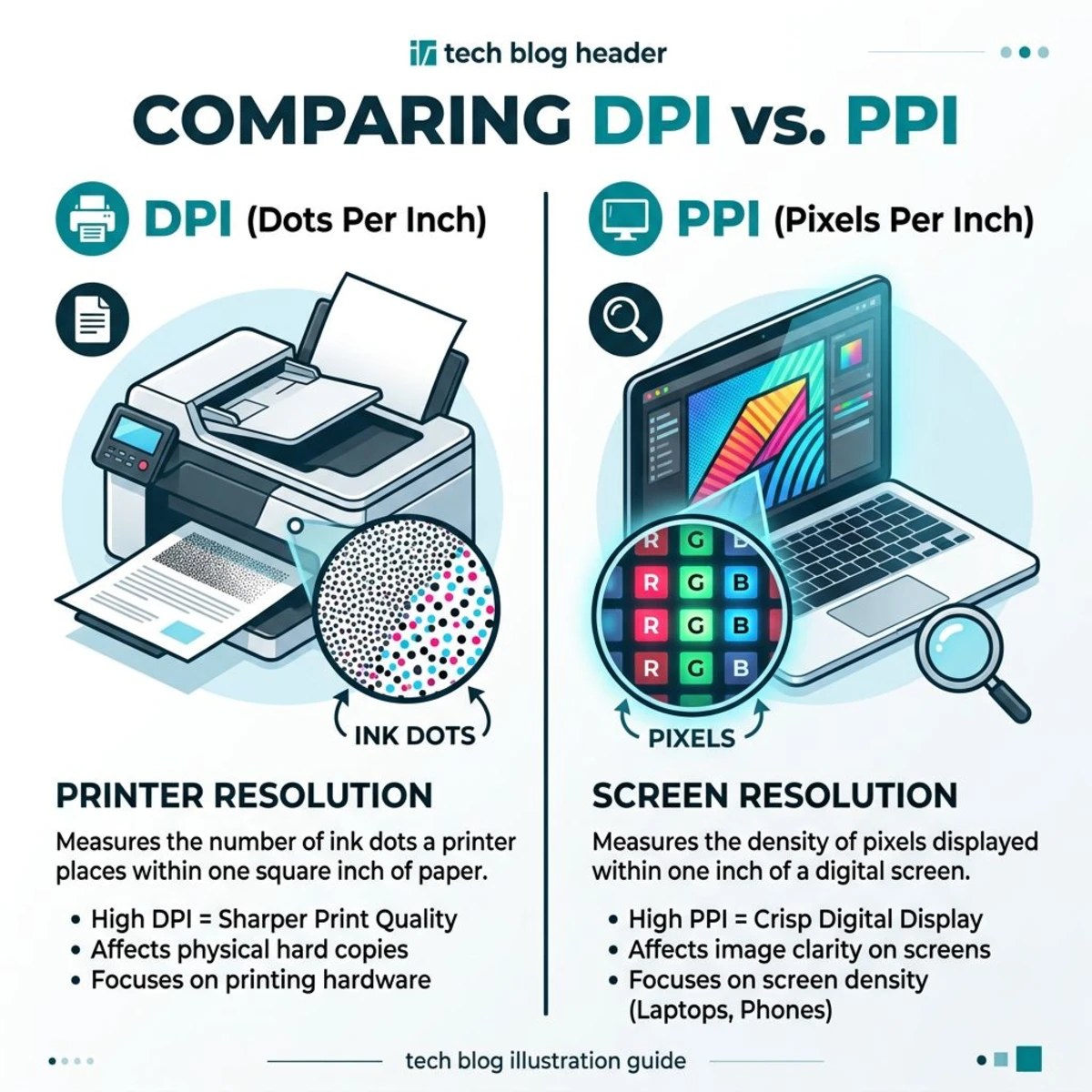 DPI vs PPI — printing dots versus screen pixels