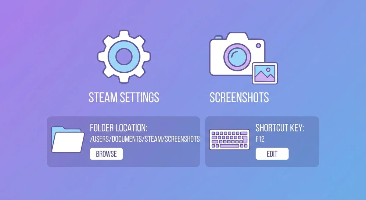 Steam screenshot settings for changing folder and shortcut