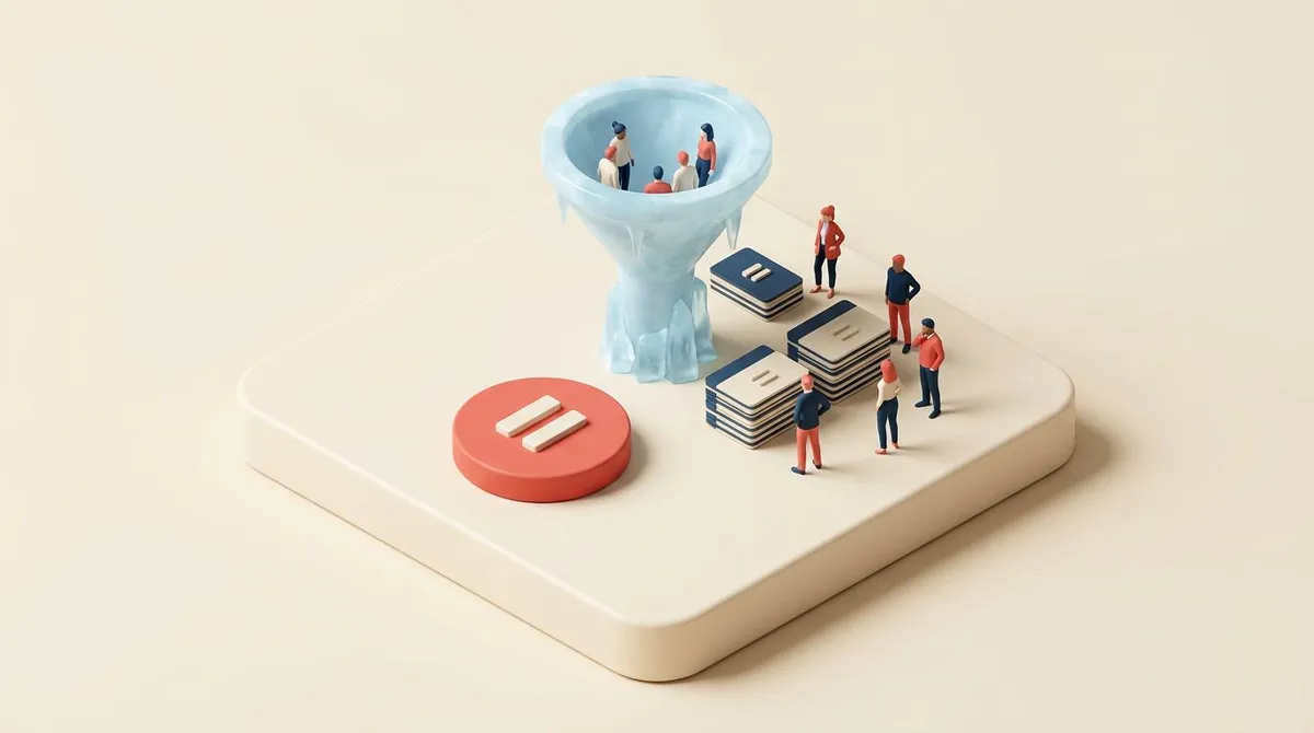 Hiring freeze concept: a paused recruitment funnel with job requisitions on hold