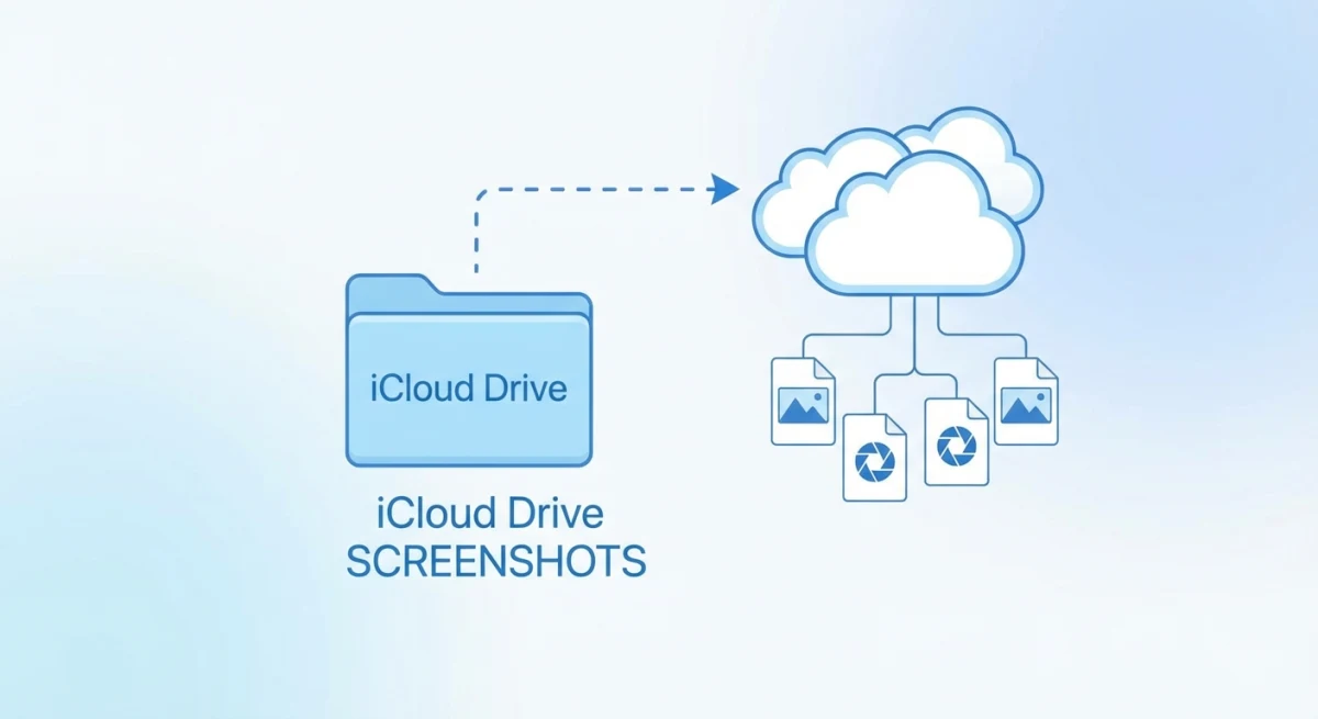 Cloud storage and screenshot icons showing sync concept