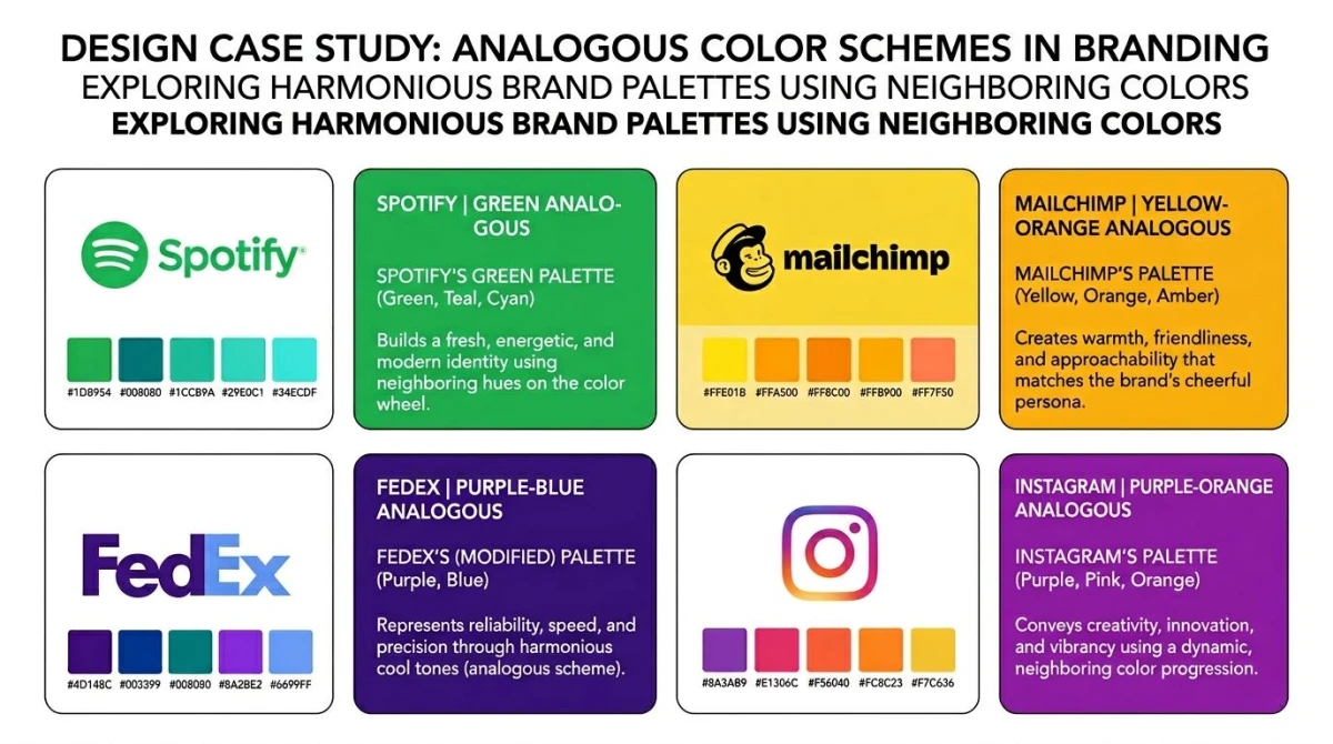Brand logos arranged as a grid showing analogous color usage