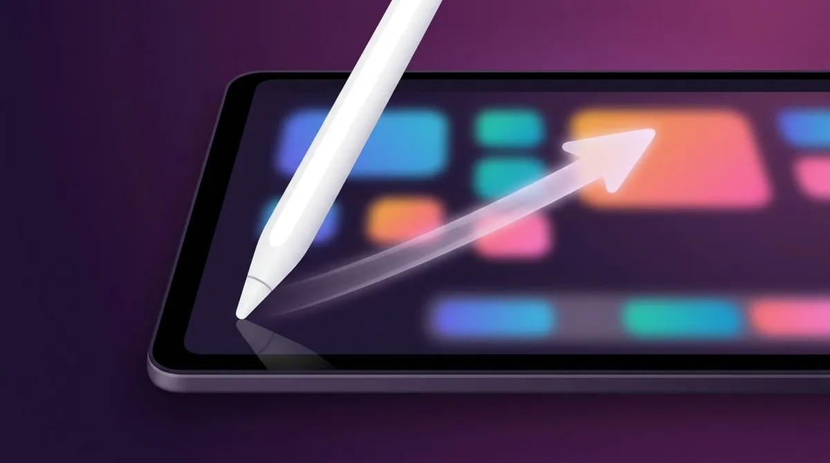 Apple Pencil streicht von der unteren Ecke eines iPad Bildschirms nach oben, um einen Screenshot zu machen