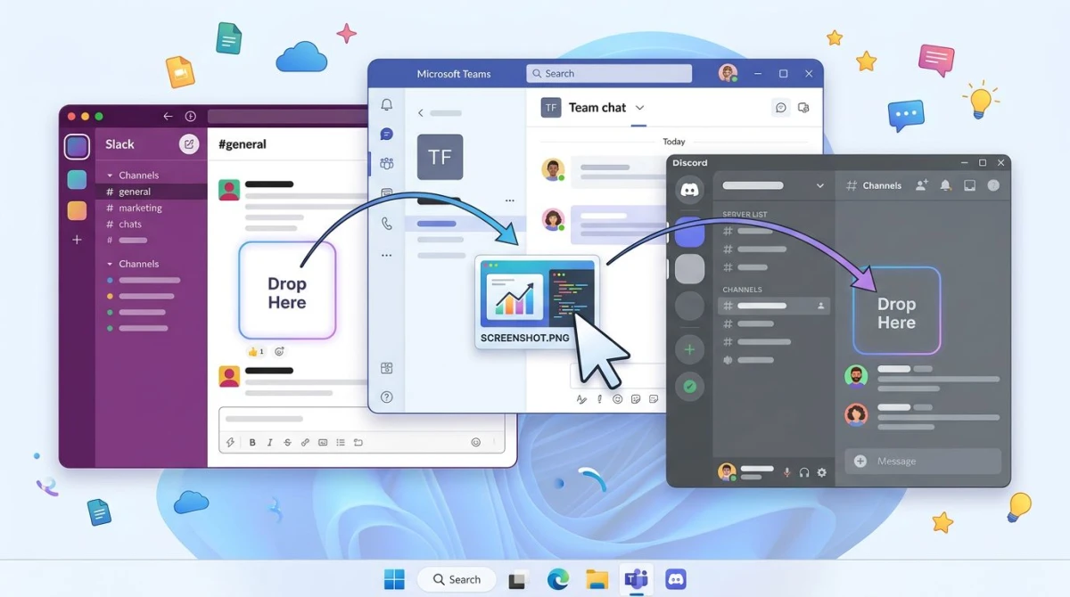 Drag and Drop Screenshot in Slack Teams und Discord
