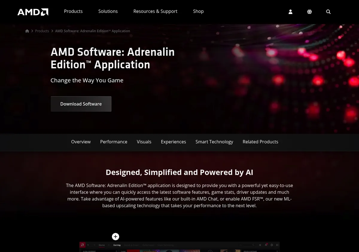AMD Software Adrenalin Edition page, the free Radeon app that includes ReLive Record and Stream