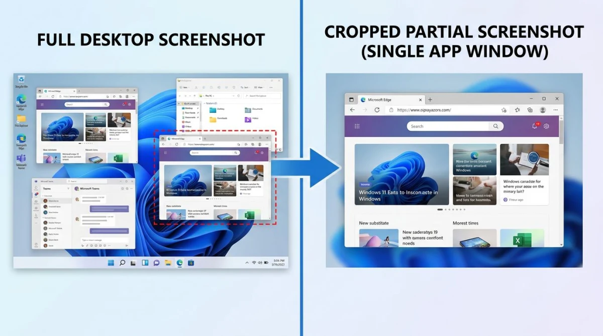 Full screenshot versus partial screenshot comparison on Windows