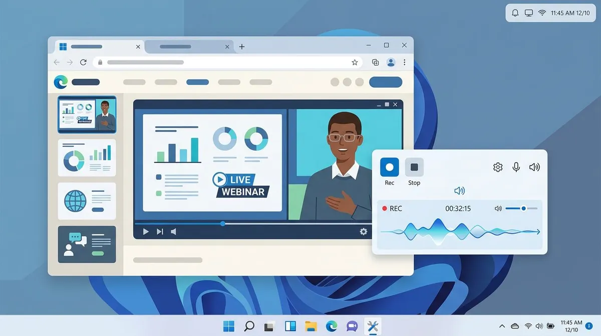 Recording a webinar on Windows with a screen recorder capturing system audio