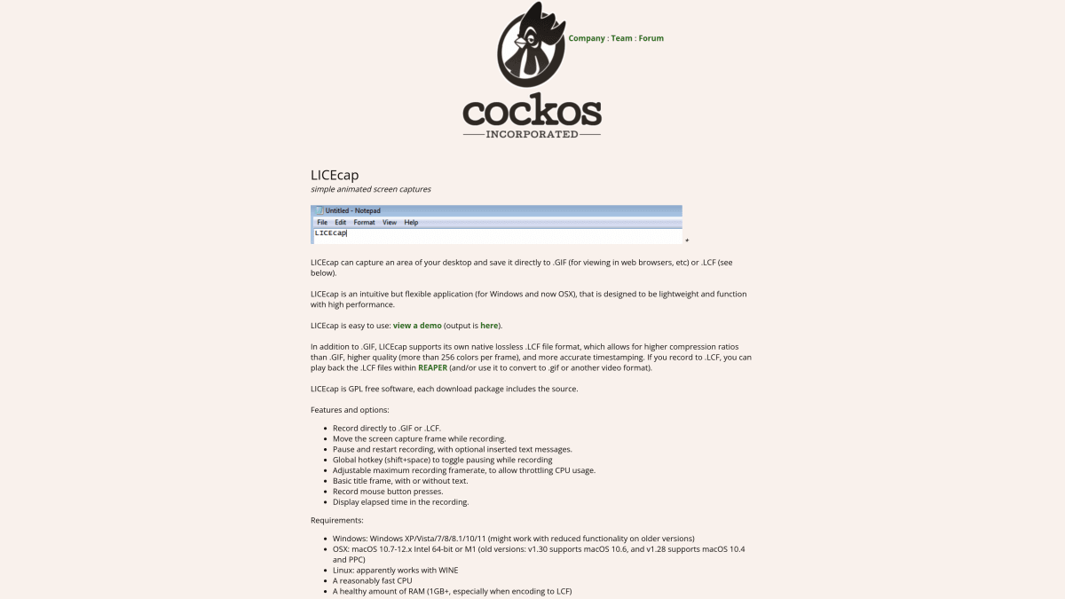 LICEcap homepage — lightweight GIF recorder