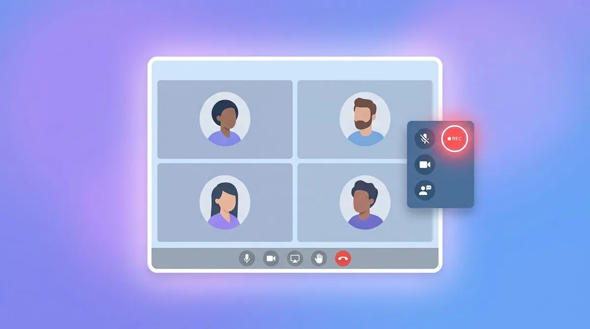 Video meeting window with a floating tools panel open and a highlighted record button